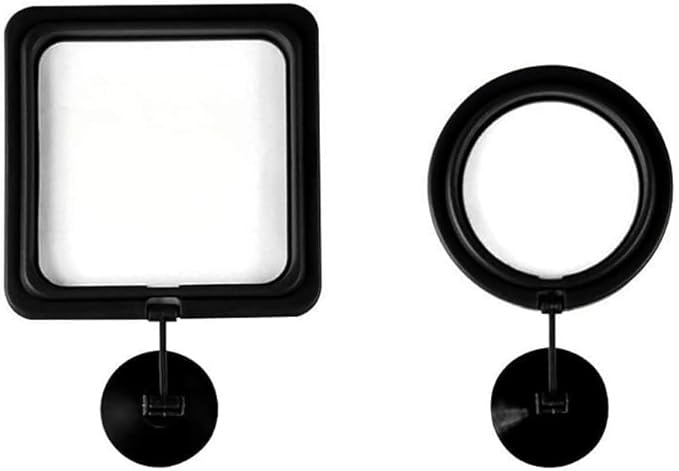 2pcs Black Fish Feeding Ring, Black Round and Square Aquarium Floating Food Feeder, Food Feeders with Suction Cup for Goldfish Turtle and Other Smaller Fish, Food Feeding Ring with Suction Cup