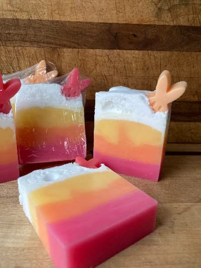 Strawberry lemonade bunny rabbit colorful glycerine soap bar: great for Easter basket, stocking stuffer, gift bag, spring time
