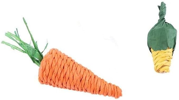 Kopida 3 Pcs Pet Rabbit Carrot Chew Toys, Rodent Chew Grass Toys Teeth Cleaning Toys for Rabbits, Guinea Pigs, Chinchilla, Hamsters, Small Animal