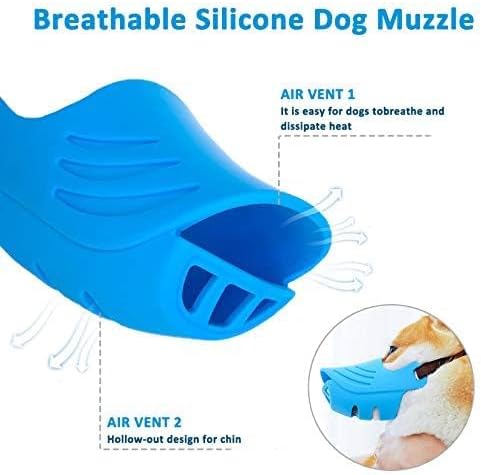 Dog Muzzle, Soft Duck Silicone Mouth Cover with Adjustable Strap for Small Medium Dogs, Best to Prevent Barking, Biting, and Chewing (XL, Blue)