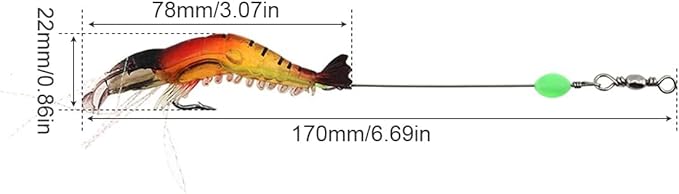 5pcs Soft Luminous Shrimp Lure Set, 5 Colors Shrimp Bait with Hooks and Beads - Fishing Tackles for Freshwater and Saltwater Bass, Trout, Catfish, Salmon