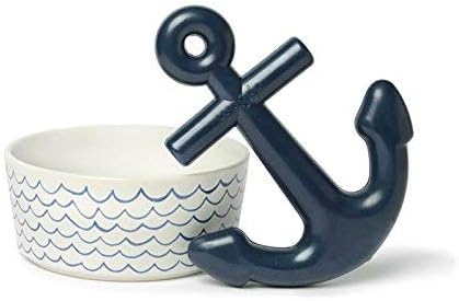 Waggo Ceramic Dog Bowl – Blue & White Wave Pattern Pet Food & Water Bowl – Durable, Dishwasher Safe Modern Dog Dish (Medium)