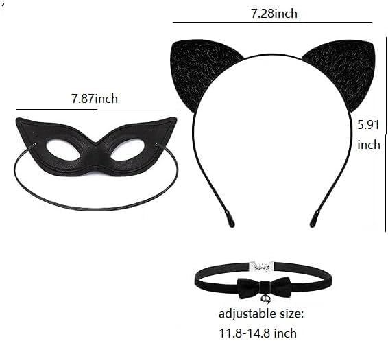 Cat Costume Cat Ear Necklace and Short VersionTail with Black Mask for Girls Women Cosplay Costome for Halloween
