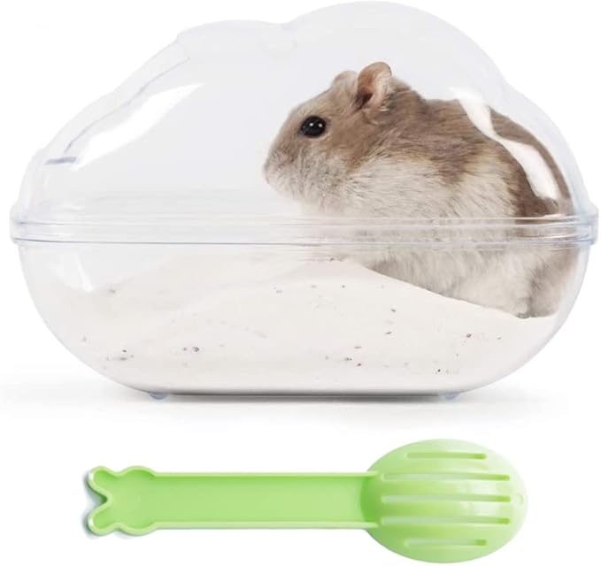 Hamster Small Animal Sand Bath Box Bathtub Critter's Bathroom with Bath Sand and Scoop Accessories for Mice Hedgehog Lemming Gerbils or Other Small Pets (Medium)