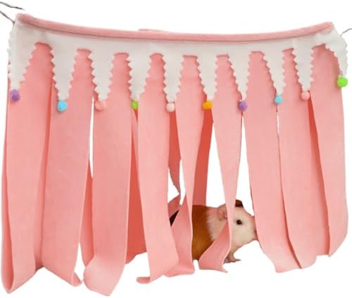 Guinea Pig Corner Hideout, Small Animal Hideout Hammock, Ferret Cage Accessories Cute Hammock, Soft Hanging Fleece Toy for Hamster, Bunny, Chinchilla, Hedgehog (Pink,Small)