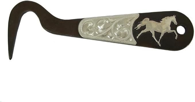 AJ Tack Antique Brown Steel Hoof Pick, Silver Engraving Cowboy Reining