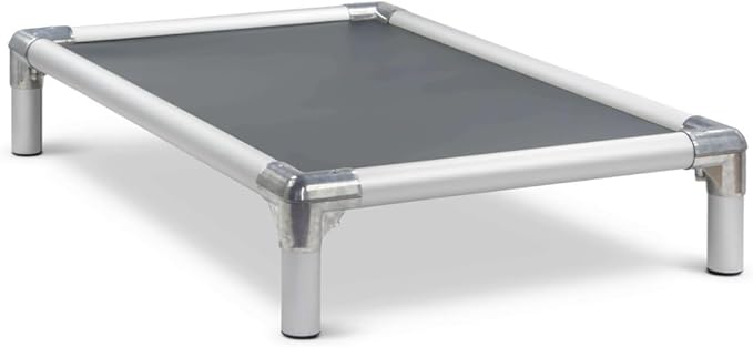 Kuranda Chewproof Elevated Dog Bed - Silver Aluminum - 35" x 23" - Heavy Duty Vinyl - Smoke