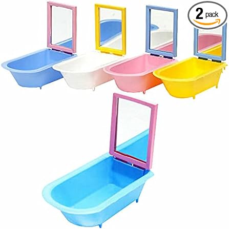 Fit Fly 2 Plastic Birds Cage Bath Basins Mirror Small Bird Parrot Bathtubs Parakeet Canary Bird Cage Fun Toys Accessories