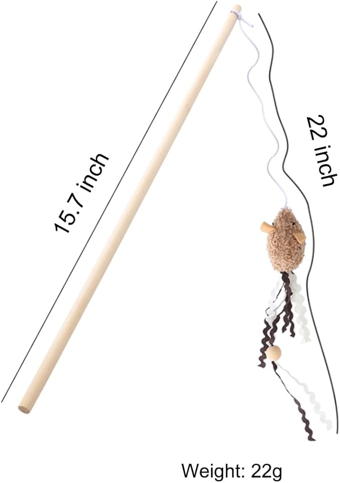 2 Pack of Cat Wand Toy Wood Cat Wand Mouse Toys with Catnip Interactive Kitten Toys for Indoor Cats