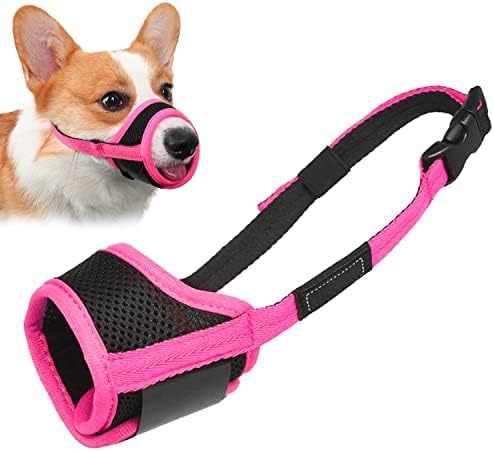 LUCKYPAW Dog Muzzle Anti Biting Barking and Chewing with Comfortable Mesh Soft Fabric and Adjustable Strap, Suitable for Small, Medium and Large Dogs(Hot Pink,M)