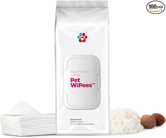 Dog All Purpose + Allergy Pet WiPees™ – 100 Allergy Wipes for Dogs, All Natural Dog Wipes for Paws, Folds & Hot Spots, Daily Pet Wipes for Allergy Relief & Skin Health (Natural, 100ct)