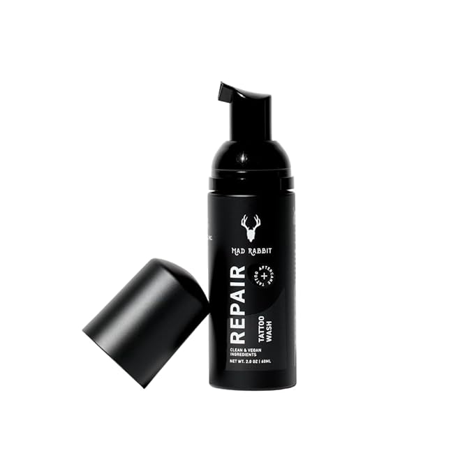 Mad Rabbit Tattoo Aftercare Soap - Tattoo Soap for New Tattoo - Fragrance Free Foam Wash - Unscented, Cleaner Made with Clean + Vegan Ingredients, 2oz