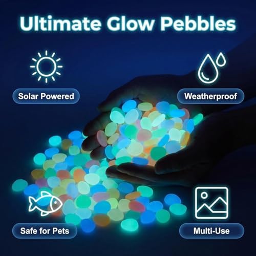 Glow in the Dark Rocks, Garden Stones Pebbles for Outdoor Stepping, Landscaping Decor, Fish Tank Aquarium Decorations (1000, Multicolor)