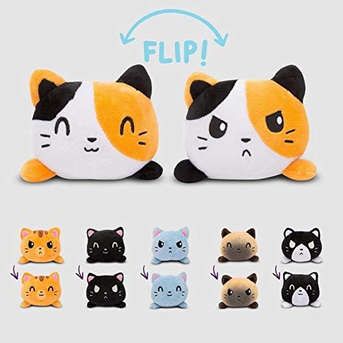 TeeTurtle Reversible Cat Plushie 4-Inch Siamese Two-Sided Flip Plush Toy with Embroidered Details - Cute Mini Collectible Plush for Kids, Teens, and Adults