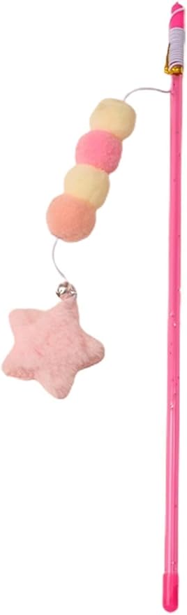 Pink Cat Stick Toy, Cat Teaser Wand Toys, Interactive Cat Toys, Elastic Rope Plush Ball Star Pendant Bite Comfortable Grip, Indoor Kitten Wand Mice and Animals