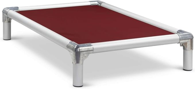 Kuranda Chewproof Elevated Dog Bed - Silver Aluminum - 30" x 20" - Heavy Duty Vinyl - Burgundy