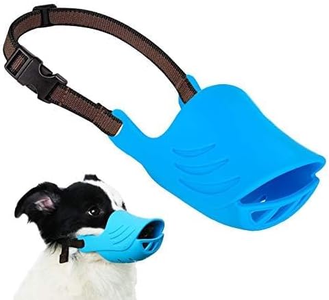 Dog Muzzle, Soft Duck Silicone Mouth Cover with Adjustable Strap for Small Medium Dogs, Best to Prevent Barking, Biting, and Chewing (XL, Blue)