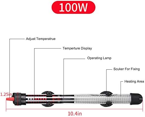 Aquarium Heater Submersible Betta Fish Tank Heater with Suction Cups Auto Thermostat Heater Marine Saltwater and Freshwater (100W)