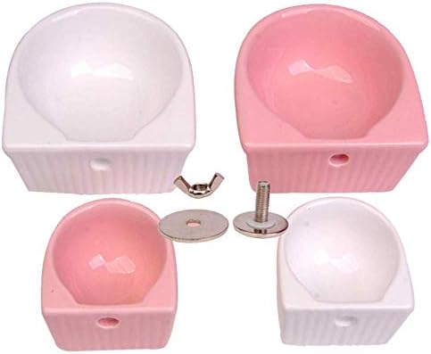 Small Animals Bowl, Detachable Cage Feeder Pet Ceramic Water & Food Feeder, Small Animal Supplies for Rabbit Parrot Squirrels Chinchilla Hamster Ferret (White, M)
