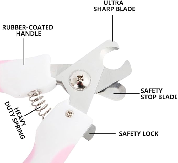 Kimono Art Dog & Cat Pets Nail Trimmers and Clippers, Professional Claw Care Grooming Tool for Pets, Avoid Over Cutting Bloodlines, Pink, for Small Dogs and Cats