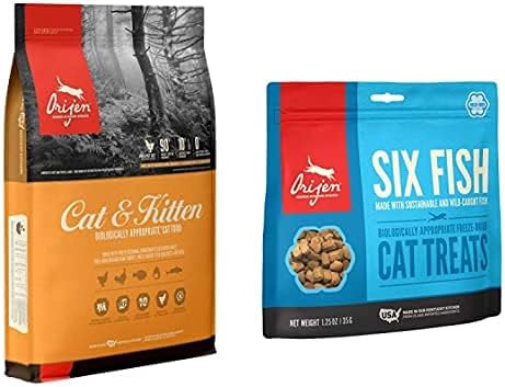 Orijen® Dry Original Cat Food Premium, High Protein, Fresh & Raw Animal Ingredients, 12lb Freeze Dried Cat Treats, Six Fish, 1.25oz