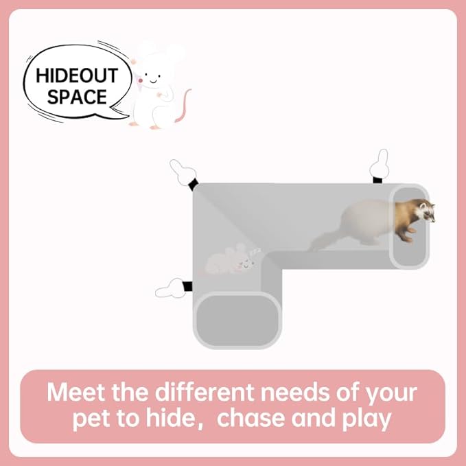 Rat Ferret Hammock Toys Cage Accessories, Guinea Pig Hideout Tunnel, Warm Bed for Rat Ferret Guinea Pig Sleep Hide and Play (3.Right Angle Tunnel)