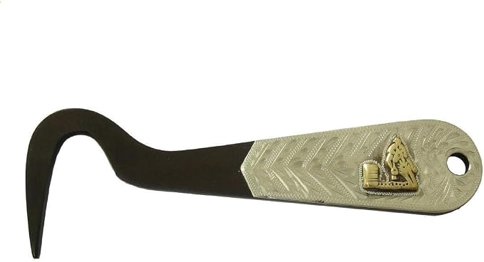 AJ Tack Antique Brown Steel Hoof Pick, Silver Engraving Barrel Racing