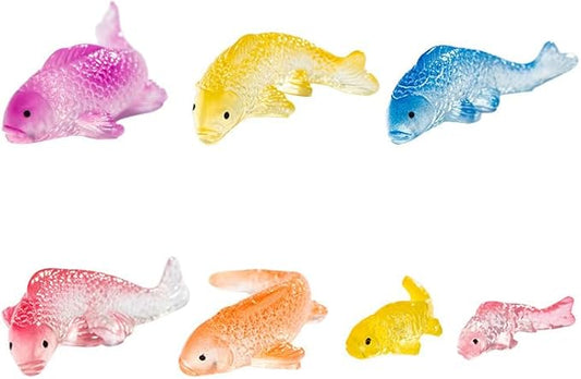 7 Pcs Colorful Koi Resin Figurines for Fish Tank - Miniature Ornaments for Terrarium Bottle, Fairy Garden Scene, Birthday Cakes, DIY Aquascape Kit, Aquarium Moss Layout Desktop Landscape Accessories