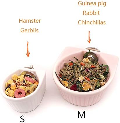 Small Animals Bowl, Detachable Cage Feeder Pet Ceramic Water & Food Feeder, Small Animal Supplies for Rabbit Parrot Squirrels Chinchilla Hamster Ferret (White, S)