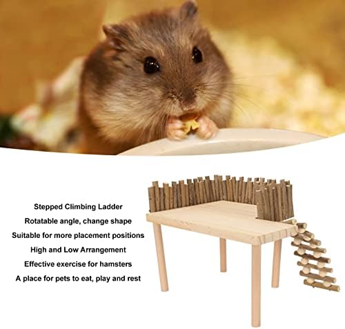 HEEPDD Wooden Hamster Platform, Climbing Toys Playground with Fence Bridge for Small Pets, Gerbil, Rat