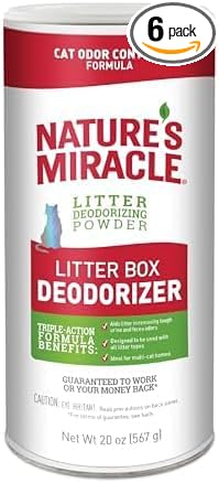 Nature's Miracle Litter Box Deodorizer Powder, Cat Odor Control | Unscented | 20 Ounces | Pack of 6