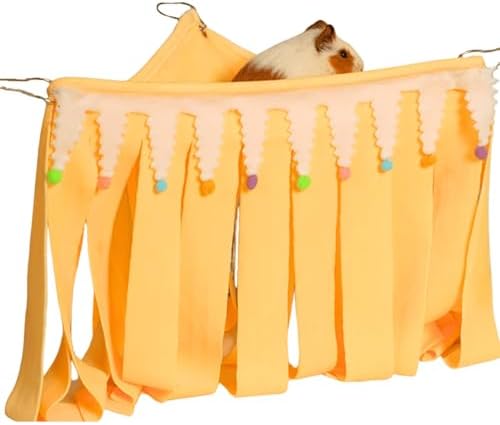 Guinea Pig Corner Hideout, Small Animal Hideout Hammock, Ferret Cage Accessories Cute Hammock, Soft Hanging Fleece Toy for Hamster, Bunny, Chinchilla, Hedgehog (Yellow,Small)