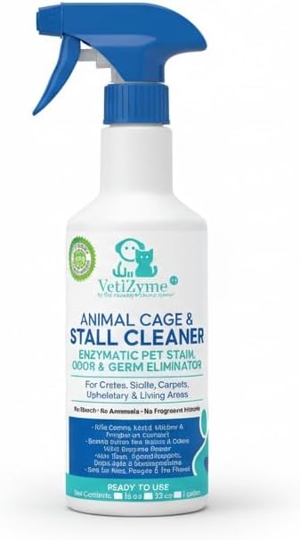 VetiZyme Animal Cage & Stall Cleaner – Natural Enzyme Cleaner & Odor Eliminator – Sanitizes, Disinfects & Remove Germs, Bacteria, Mold & Mildew – Non Toxic, Safe for Pets, Livestock & Facilities