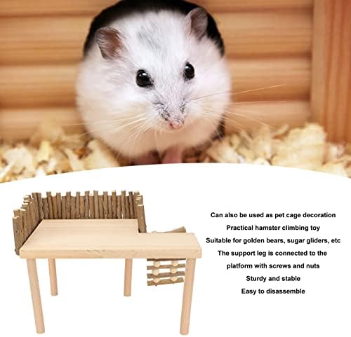 HEEPDD Wooden Hamster Platform, Climbing Toys Playground with Fence Bridge for Small Pets, Gerbil, Rat