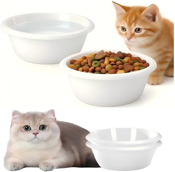 2PCS Cat Bowls Pet Feeding Dish 6.3 Inch, Wide Pet Bowl Pet Feeding Bowl for Indoor Cats, Replacement Food and Water Bowl, Wide Shallow Feeder Bowls for Kitten, Puppy, Rabbit (White)