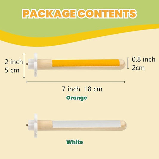 Dual Texture Bird Perch Wood & Sand Grinding Stone Sticks 2-Pack Cage Accessories for Cockatiels Parakeets Lovebirds Conures