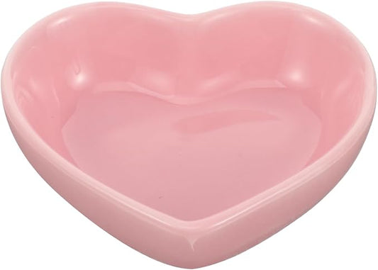 UKCOCO Ceramic Hamster Food Bowl, Pink Heart Shaped Guinea Pig Water Dish, Heavy Tip-Proof Small Animal Feeding Bowl for Rabbit and Chinchilla, Cute Cage Accessories