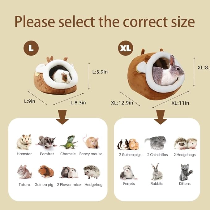 EAEDMY Guinea Pig Bed House & Hideout for Rat Bearded Dragon Hedgehog Ferret to Sleep and Hide, Guinea Pig Cage Accessories Habitat Décor (Large, 1.Sika Deer)