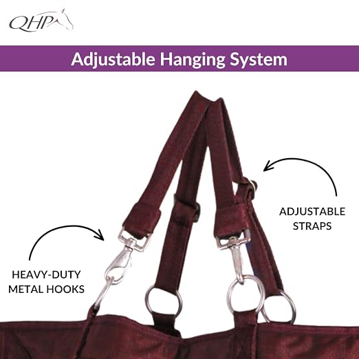 QHP Hay Bag for Horses | Slow Feed Horse Hay Bag | Horse Hay Feeder | 2.4" Mesh | Holds up to 13 lbs | Durable 600D Polyester | Stall, Trailer & Paddock | 2-Year Warranty (Burgundy)