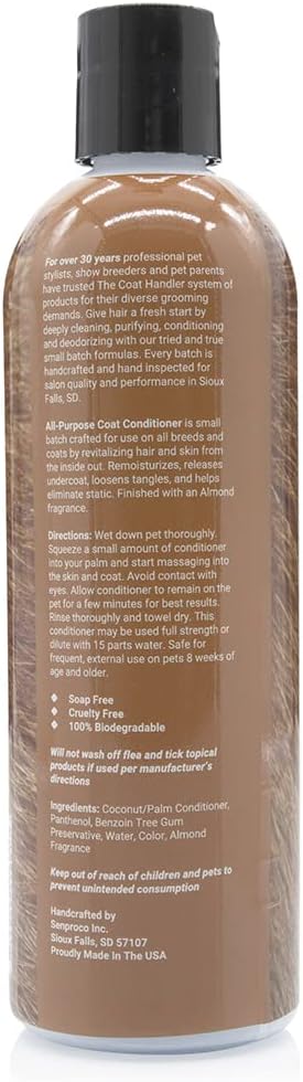 The Coat Handler All-Purpose Coat Dog Conditioner, 16 oz - Natural Ingredients, Handcrafted, Loosens Tangles and Eliminates Static, Professional Grade