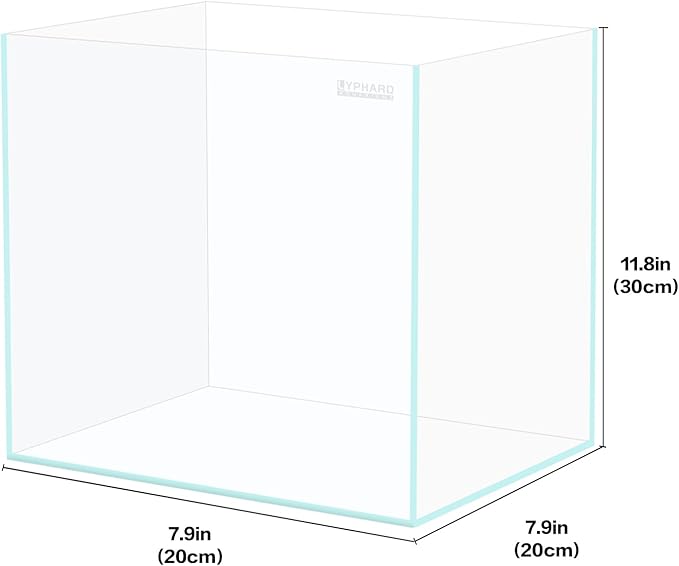 LYPHARD AQUARIUMS Tall Rimless Aquarium 3 Gallon, Ultra Clear Low Iron Nano Fish Tank for Betta, L7.9×W7.9×H11.8 Glass Thickness 5mm with EVA Foam Leveling Mat