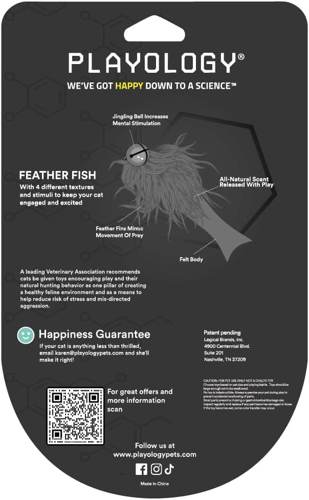 Playology Cat Toys | Catnip Toy Feather Fish (Value 5-Pack) for Chewing Chasing and Pouncing | Interactive Cat Toys for Indoor Cats