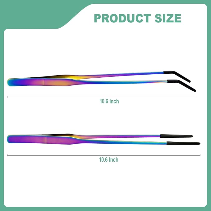 Syn-zer Reptile Feeding Tongs, 10.6" Straight & Curved (Multicolor) | 2 Pcs Stainless Steel, Rubber Tips, Rustproof, Bearded Dragon, Lizard, Aquarium, Terrarium, Gardening, Craft