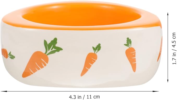 POPETPOP Ceramic Hamster Food Bowl 4.33In Non-Tip Small Animal Feeding Dish for Hamsters Rats Guinea Pigs and Chinchillas with Carrot Design for Daily Feeding and Water
