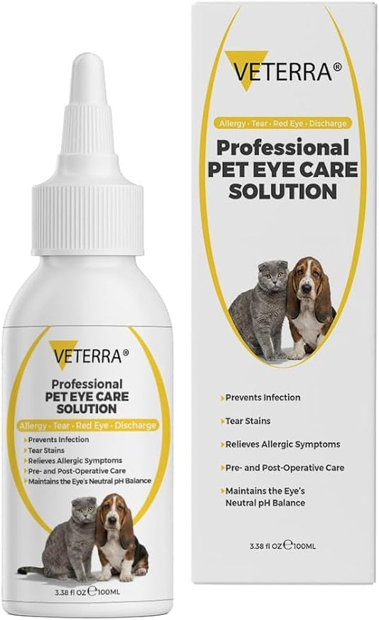 Dog and Cat Eye Care Solution for Dogs & Cats – Vet Recommended Eye Cleaner, Helps Remove Eye Discharge & Tear Stains, Supports Eye Hygiene, Gentle Daily Use Eye Wash - 3.38 Oz 100 Ml