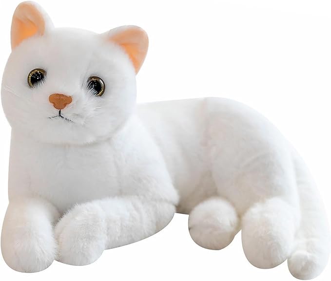 White Cat Plush Soft Plush Cat Toy, 12 inch Realistic Black Cat Stuffed Animal Gifts for Boys and Girls (White)