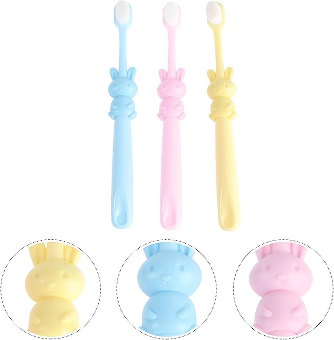 UPKOCH 3pcs Manual Toothbrush Set for Babies 2-8 Years, Gentle Thin Bristles, Cartoon Rabbit Design, Oral Care for Teeth Cleaning