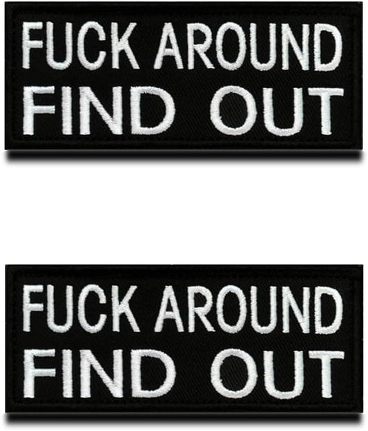 2 Pcs Fuck Around Find Out Patch Tactical Military Funny Biker Patch Hook and Loop Embroidery Fastener Emblem - Patch Attachment for Backpack, Clothes, Jacket, Garment & Tactical