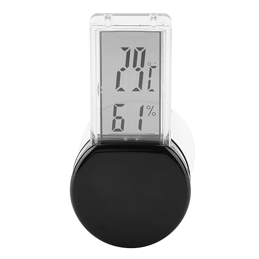 Rengue with Suction Cup, LED Digital Ipx5 Reptile Thermometer and Humidity Gauge Reptile Red Temperature and Humidity Monitor for Rearing Box Electronic Thermostat (Black)