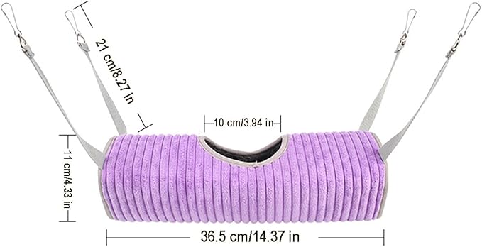 Hanging Ferret Tunnel Hammock, Warm Plush Dwarf Hamster Hideout Bed with Metal Hooks, Washable & Foldable for Hedgehog (Coffee Brown)